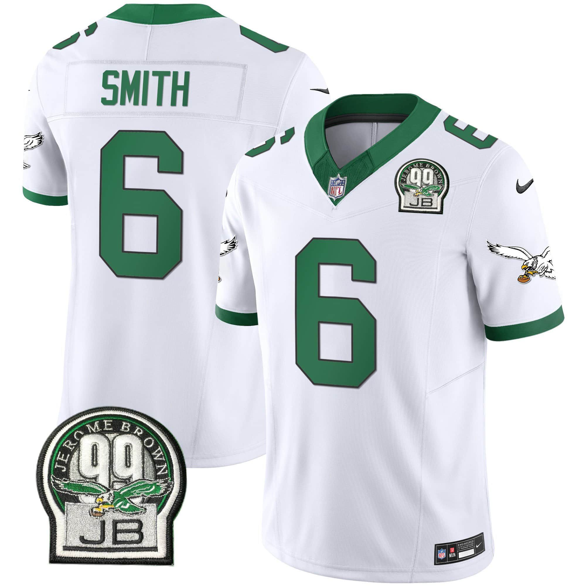 Men Philadelphia Eagles 6 Smith White 2024 Nike Jerome Brown Patch Alternate Limited NFL Jersey